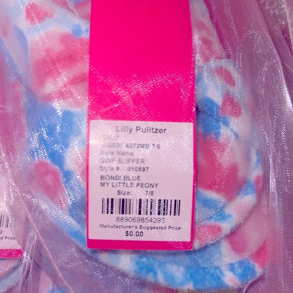 LILLY PULITZER Terry Slippers Printed Velour Bondi Blue My Little Peony NWT - Picture 6 of 9